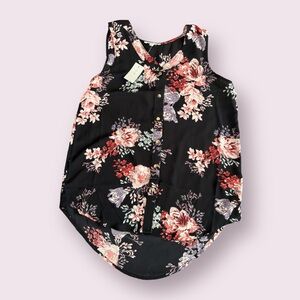 Maurice’s Floral Sleeveless Top Black Pink XS Button V-Neck NWT